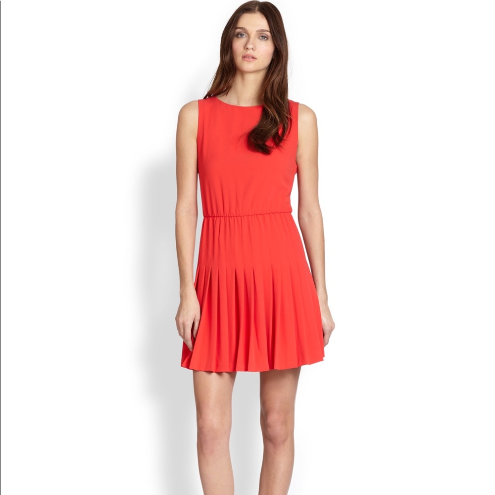 Alice + Olivia pleated fit and flare dress, bright red